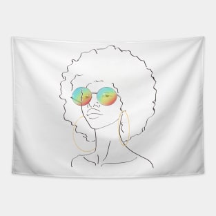 african american queen with colorful glasses portrait girl Tapestry