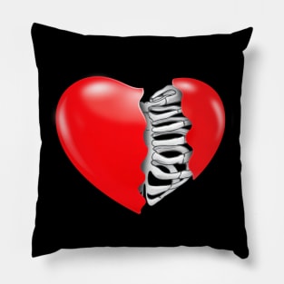 Broken heart, red heart rib cage Pillow