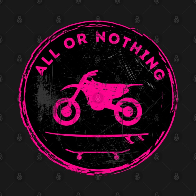 Motorcycle Surf Skate All Or Nothing (Pink) by TommySniderArt
