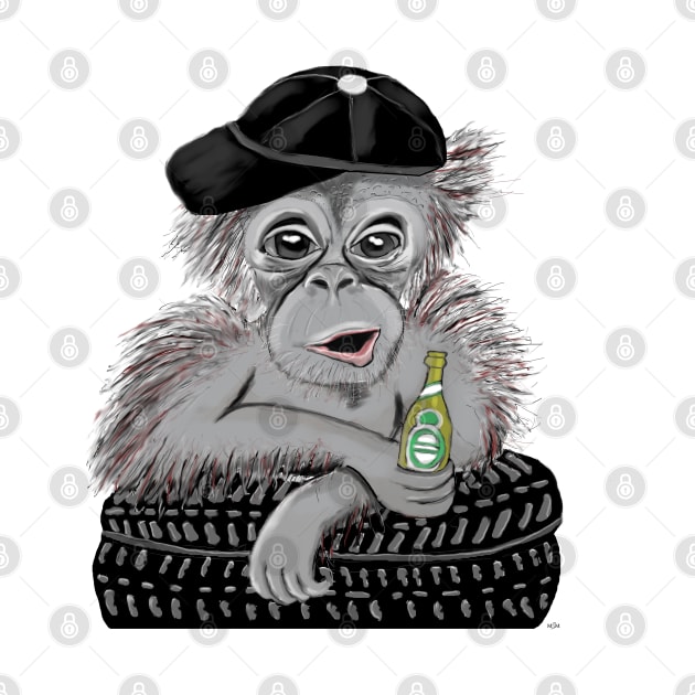 chimpanzee with beer by msmart