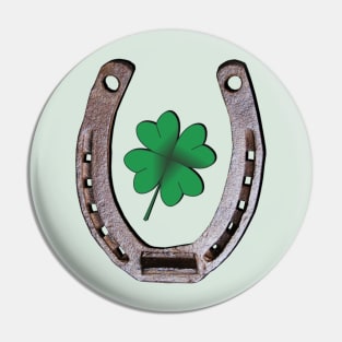 Lucky Shamrock Clover Horseshoe Pin