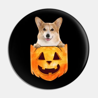 Corgi Dog In Pumpkin Pocket Halloween Pin