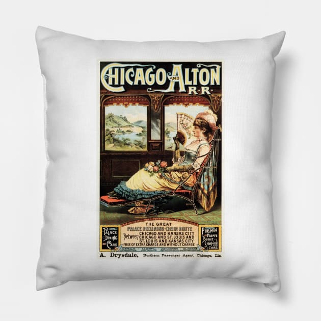 CHICAGO and ALTON The Great Palace Reclining Chair Route Vintage Rail Travel Pillow by vintageposters