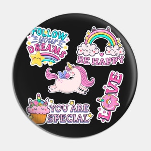 Cute Unicorn Be Happy You Are Special Love Follow Your Dreams Rainbow Stars Funny Pin