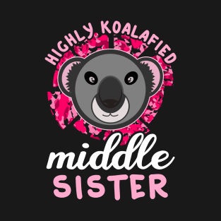 Highly Koalafied Middle Sister Sibling Funny Koala Cartoon T-Shirt