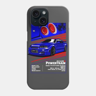 Nissan Skyline GT R 34 Blue with rear light Phone Case