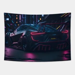 Dark Sports Car in Japanese City Tapestry