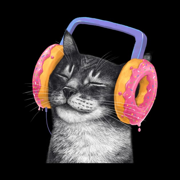 Cat with headphones by kodamorkovkart