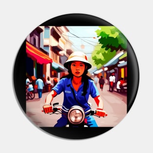 Vietnamese Girl on Motorbike Pin