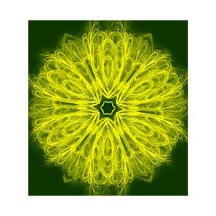 Bold yellow kaleidoscope on deep forest green T-Shirt