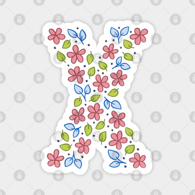 Floral Monogram Letter X - pink and blue Magnet by SRSigs