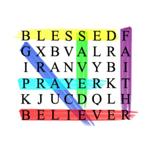 Blessed, Saved, Believer - Colorful Crossword Puzzle T-Shirt