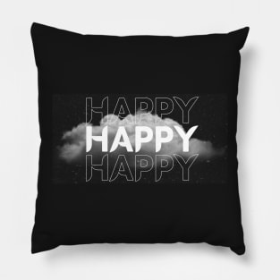 Black and White Typography Happy Pillow
