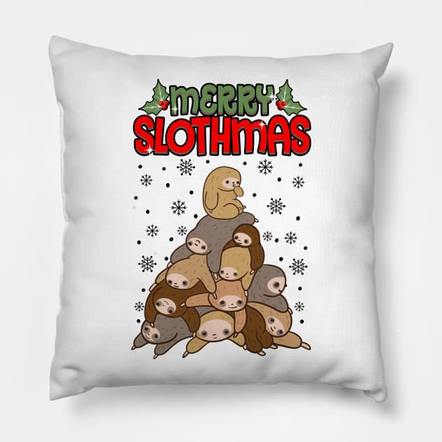 Merry Slothmas Funny Sloth Christmas Sweater Pillow by KsuAnn