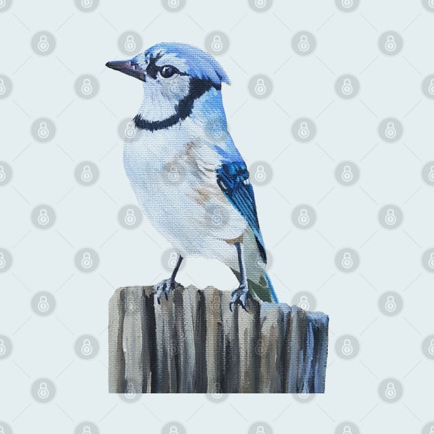 Blue Jay on a Post - fall bird painting (no background) by EmilyBickell