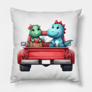 Valentine Dinosaur Couple Sitting On Truck Pillow