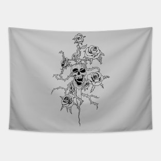 Skull and roses - Lines Tapestry