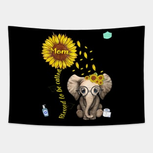 Womens Blessed To Be Called Mom Sunflower Elephant Graphic Tapestry