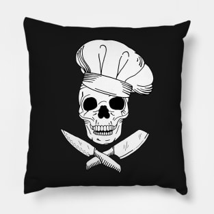 Skull Wearing Chef Hat and Crossed Kitchen Knives Pillow