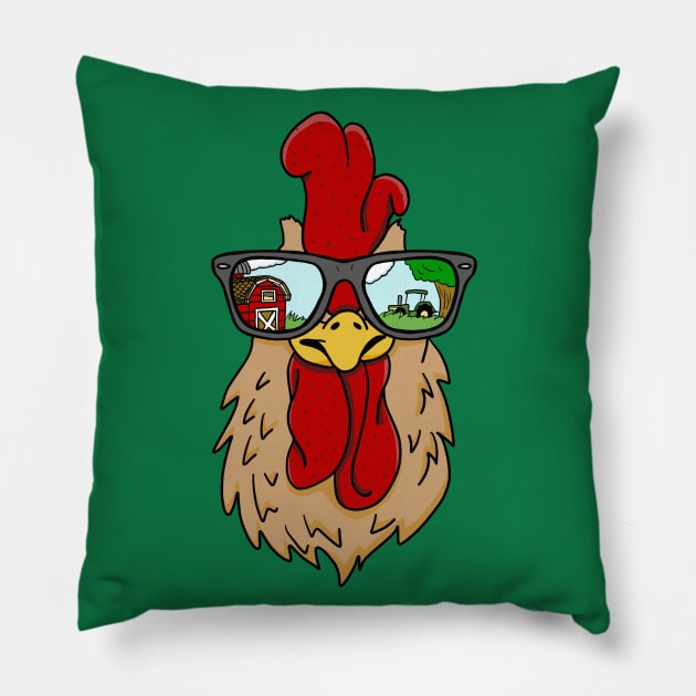 Sunglasses Wearing Cool Rooster On the Farm Pillow by SNK Kreatures