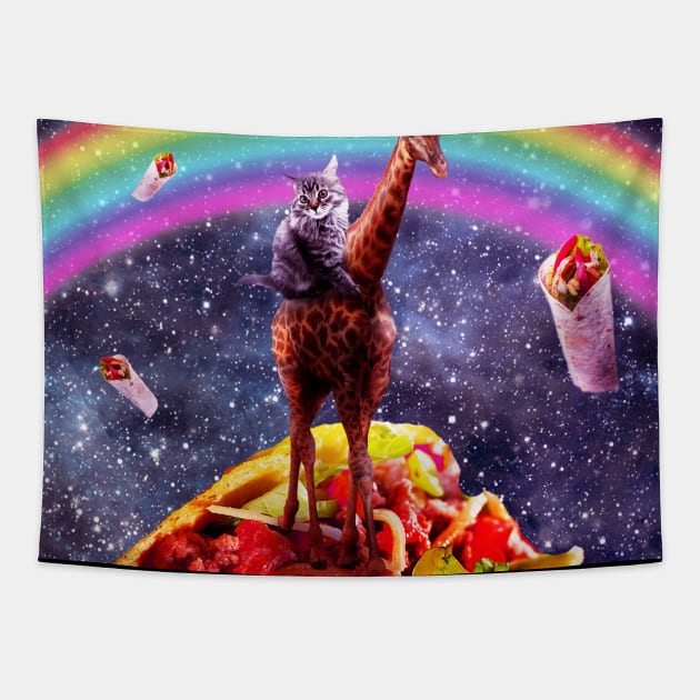 Space Cat Riding Giraffe Unicorn - Taco & Burrito Tapestry by Random Galaxy