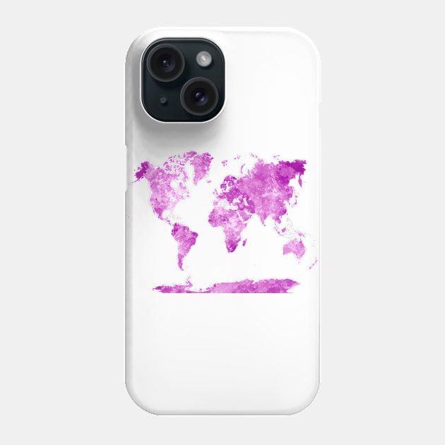 World Map Watercolor Pink Phone Case by PaulrommerArt