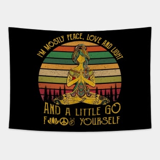 i'm mostly peace love and light fck yourself  Sunset Sloth Yoga Tapestry