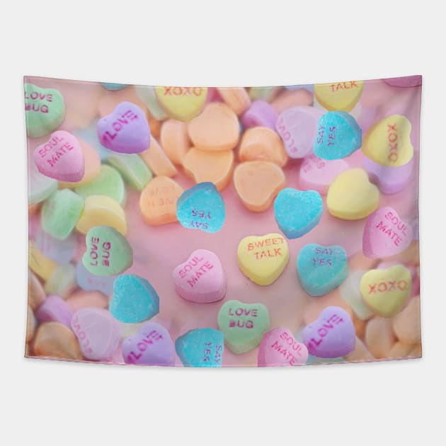 valentines candy hearts Tapestry by gossiprag