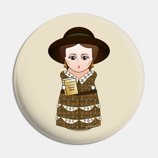 Kokeshi writer Virginia Woolf Pin by Pendientera