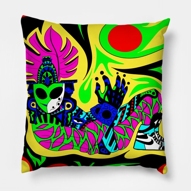 rasta alien in mayan sneakers shoes ecopop pattern Pillow by jorge_lebeau