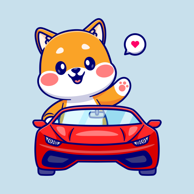 Cute Shiba Inu Dog Driving Car Cartoon by Catalyst Labs