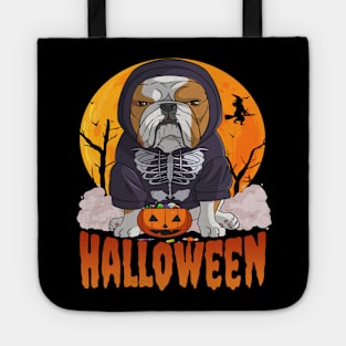 English Bulldog Witch Happy Halloween Tote