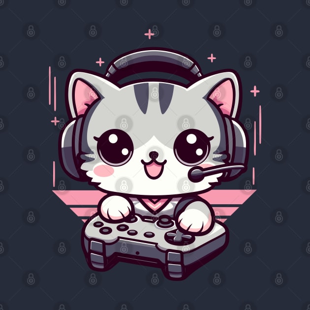 Gamer Kitty Kawaii Cat Playing Video Games by Cuteness Klub