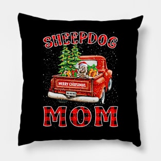 Christmas Sheepdog Mom Santa Hat Truck Tree Plaid Dog Mom Christmas Pillow