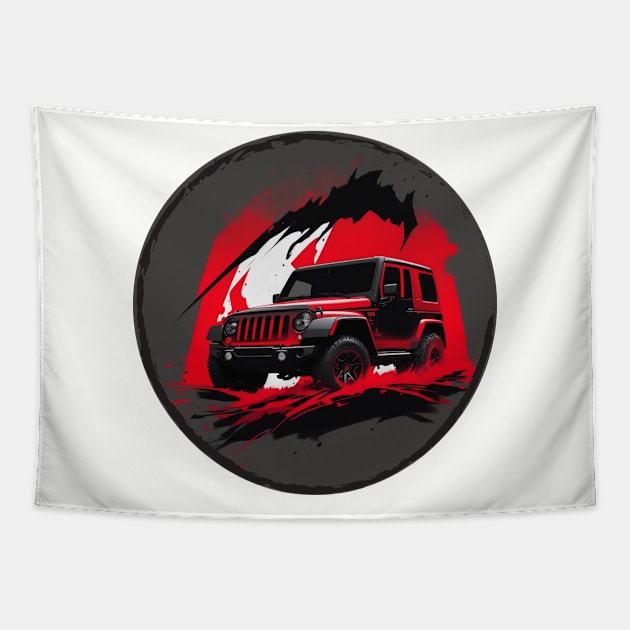 Jeep vehicle Red knight design Tapestry by The Wonder View