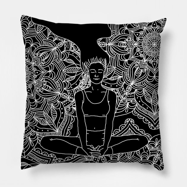 Mandala line Yoga Meditation Zen Girl Pillow by Sierraillustration