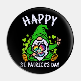 Happy St. Patrick's Day Gnome Tie Dye Shamrock Pin