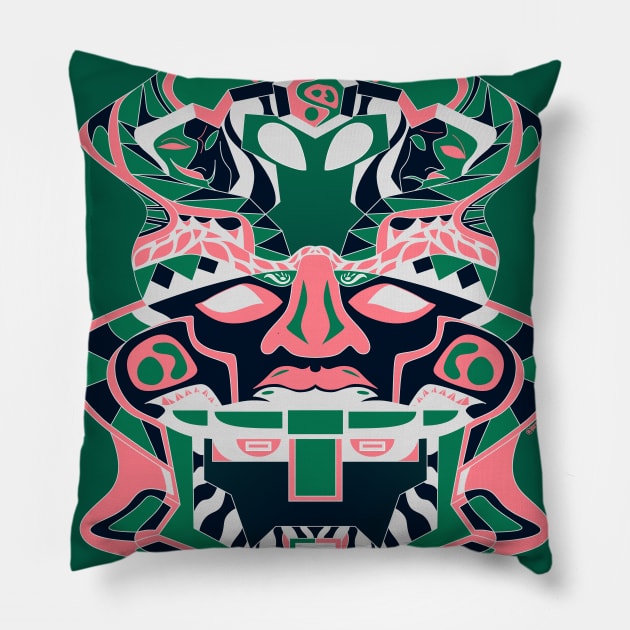 uncanny olmec alien sentinel ecopop Pillow by jorge_lebeau