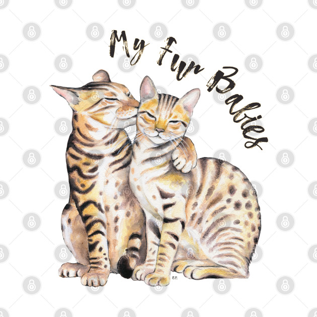 Discover Bengal Cats Love Fur Babies Watercolor Art - Bengal Cat - T-Shirt