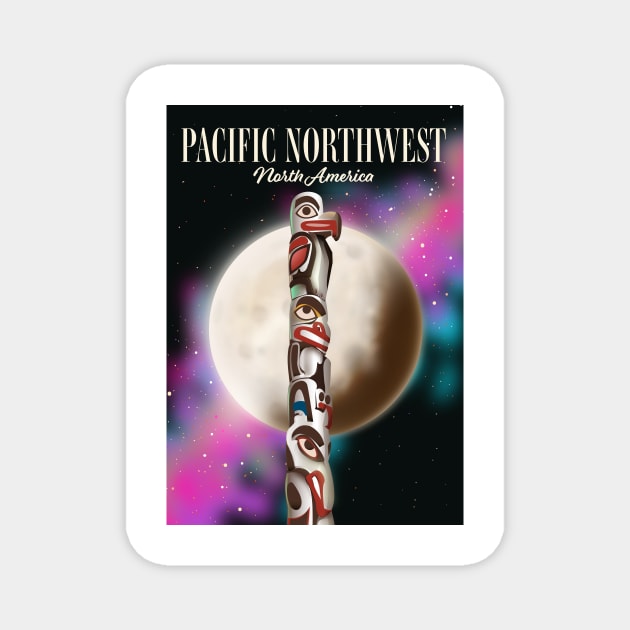 Pacific Northwest Totem pole travel poster Magnet by nickemporium1