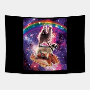 Space Cat Llama Pug Riding Bacon Tapestry