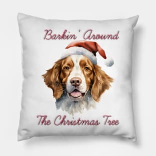 Christmas Brittany Spaniel Dog in Santa Hat Pillow