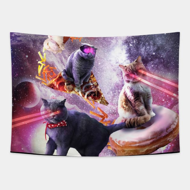 Galaxy Laser Space Cat On Burger Pizza Donut Ice Cream Tapestry by Random Galaxy