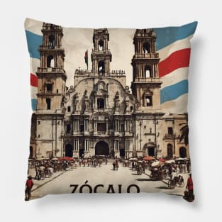 Zócalo de Mexico Vintage Poster Tourism Pillow