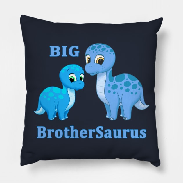 Cute Blue Brontosaurus Big Brother Dinosaur Pillow by csforest