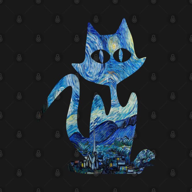 Cat Van Gogh Starry Night by pixelatedidea