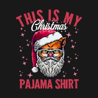 This Is My Christmas Pajama Outfit Xmas Lights Funny Cat T-Shirt