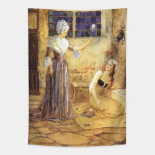 Vintage Fairy Tales, Cinderella in Rags with Fairy Godmother by Millicent Sowerby Tapestry