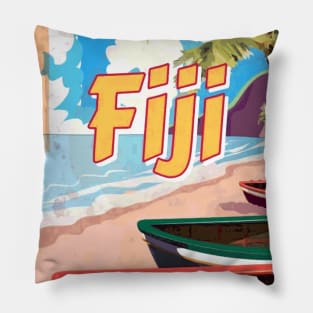 retro fiji island travel poster Pillow