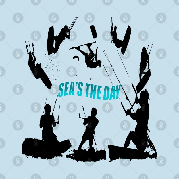 Kitesurfer Pattern Black Silhouette Seas The Day Fun Pun 4 by taiche